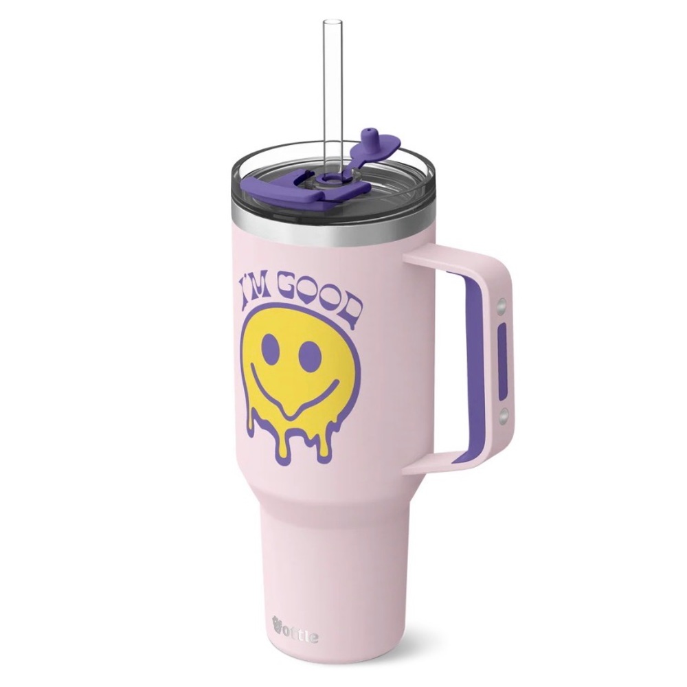 NWT 40oz Pink Ottle Tumbler with Smiley Face Design